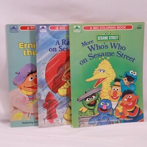 Vintage‎ 1980s Sesame Street Coloring Books Lot of 3 Big Bird Cookie Monster-NEW